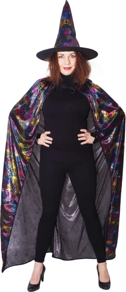 Disfraz de bruja con capa de telarañas y sombrero para adultos