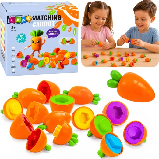 Clasificador educativo de zanahorias – emparejamiento de formas y colores (12 uds.)