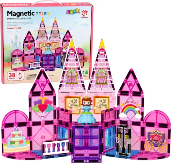 Bloques de construcción magnéticos – castillo de la princesa 38 piezas (rosas)
