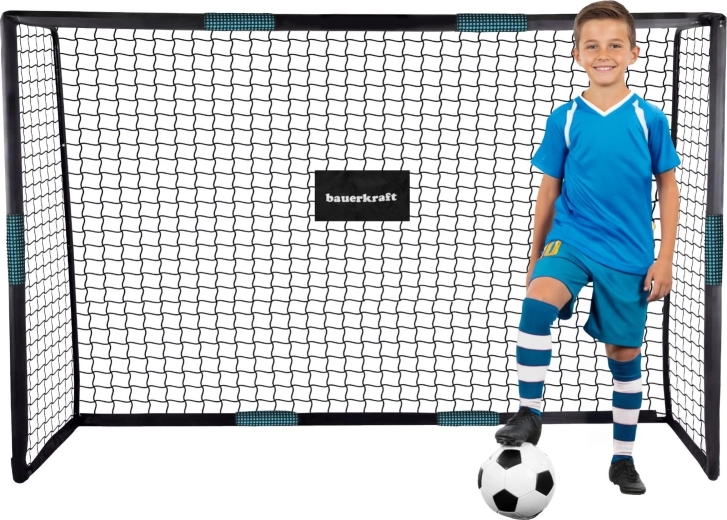 Portería de fútbol de acero Bauerkraft con red de entrenamiento 180 × 120 × 60 cm negro-azul