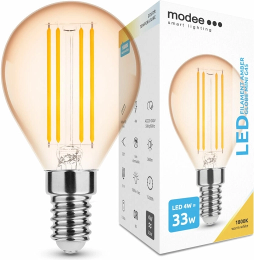 Bombilla LED de filamento Modee Amber Globe Mini G45 4 W E14, 360 lm, blanco cálido, regulable