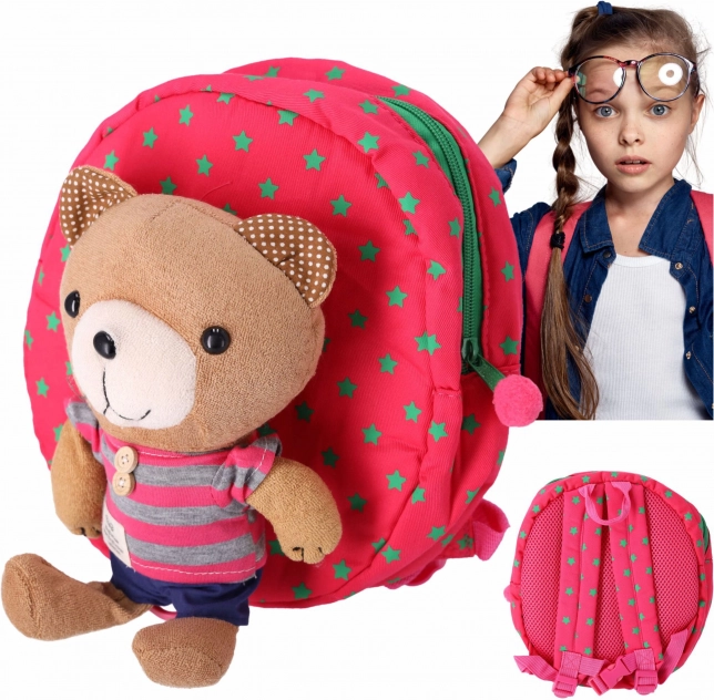 Mochila infantil con osito de peluche y correa de seguridad – rosa