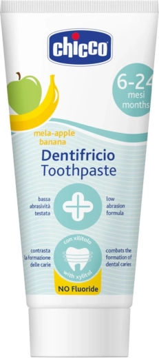 Pasta de dientes infantil Chicco manzana–plátano sin flúor 50 ml (6–24 meses)
