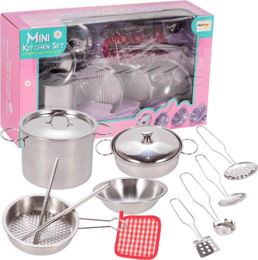 Set de utensilios de cocina infantiles de metal de 12 piezas