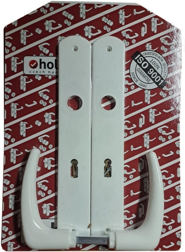 Manilla de puerta Klasik con placa XXL, blanca, para cerradura de baño 90 mm