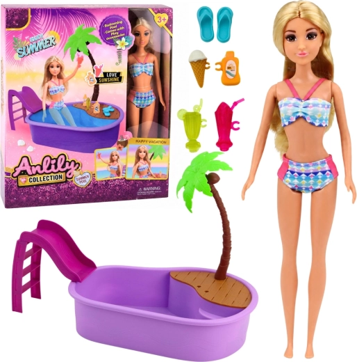 Muñeca Anlily con piscina y tobogán