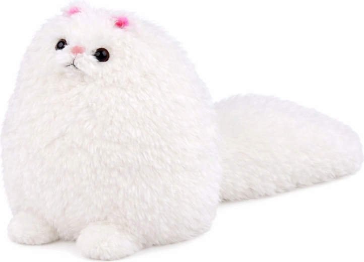 Gata de peluche con cola larga, blanca 30 x 30 cm