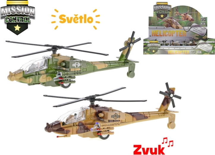 Helicóptero militar metálico Mission Control 20 cm con luz y sonido