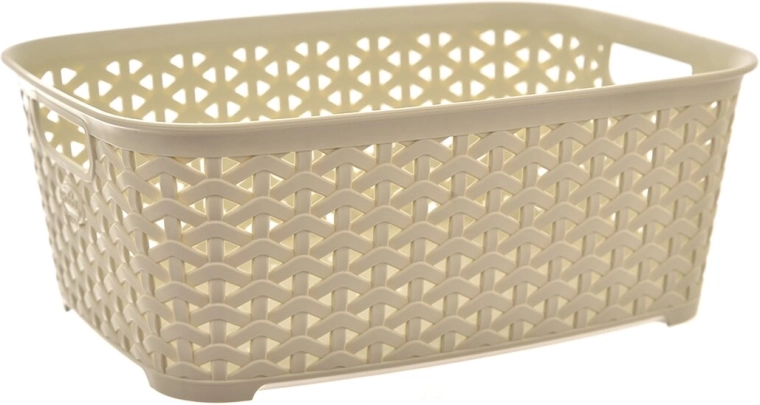 Cesta de plástico con aspecto de ratán, hobby, color crema 29 × 21,5 × 11 cm