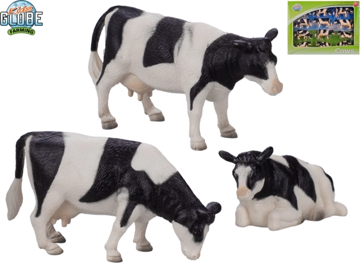 Juego de figuras de vacas blancas y negras 1:32 Kids Globe Farming (12 uds)