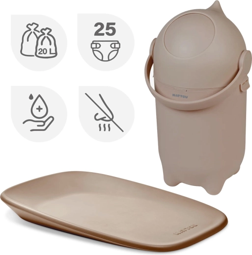 NATTOU cubo para pañales Dropy y cambiador Softy taupe 50 × 70 cm