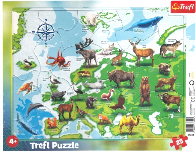 TREFL Puzzle Mapa de Europa con animales 25 piezas