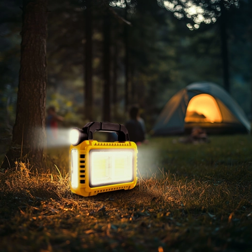 Linterna LED multifunción de mano con panel solar y power bank