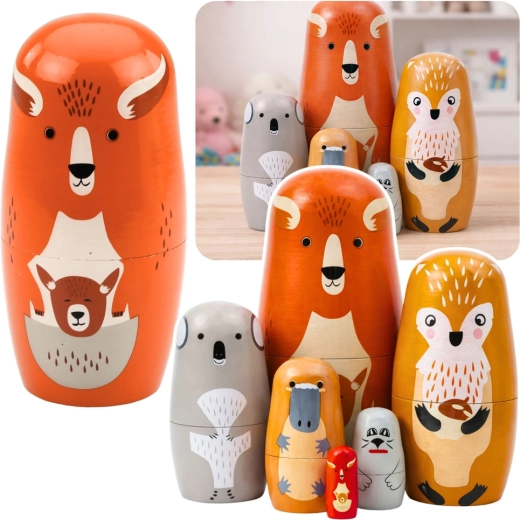 Matrioshka de madera – animales del bosque, set de 6 piezas