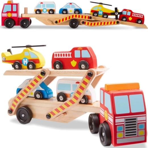 Melissa & Doug transportador de madera de vehículos de rescate con cochecitos (6 piezas)