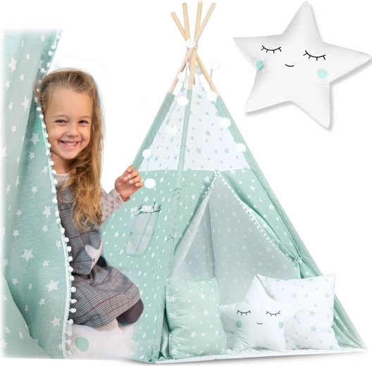 Teepee infantil con luces – menta con estrellitas