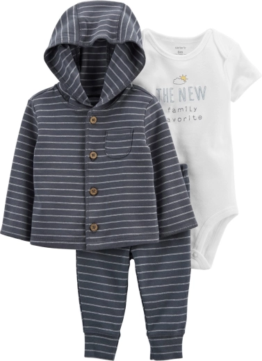 CARTER'S set de 3 piezas de sudadera, pantalones de chándal y body de manga corta para niño Grey Stripes – Talla 56