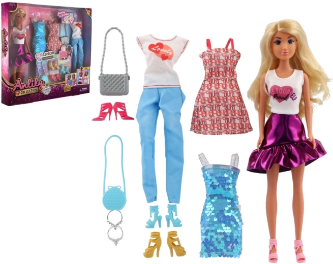 Muñeca Anlily 28 cm con ropa y accesorios de moda en caja