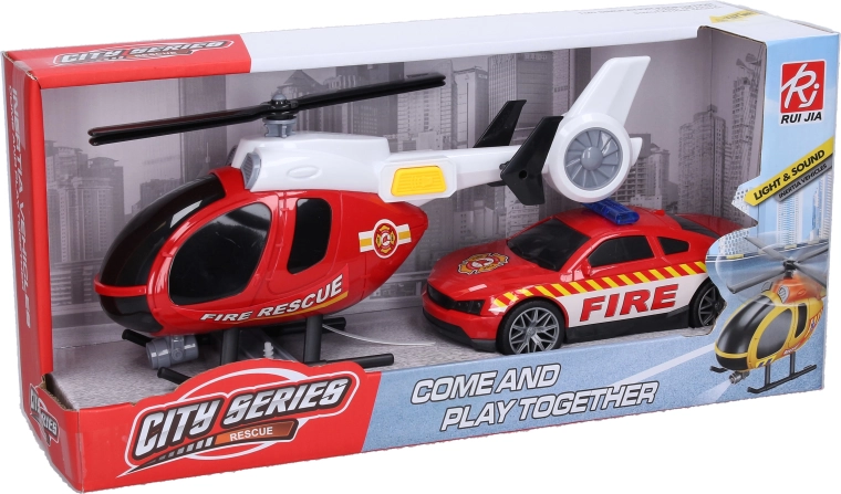 Helicóptero de bomberos con efectos y coche
