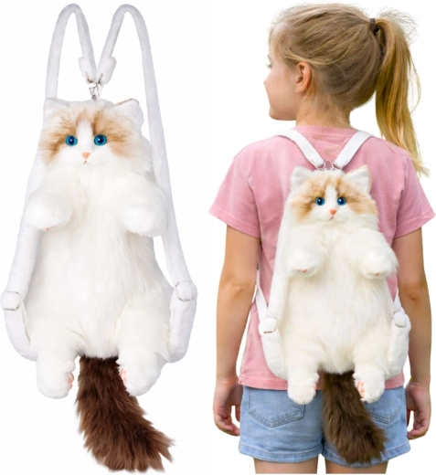 Mochila de peluche con forma de gato, blanca, 50 cm