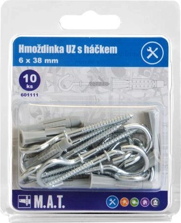 Taco de anudado con gancho 6×38 mm, zinc blanco (10 uds)