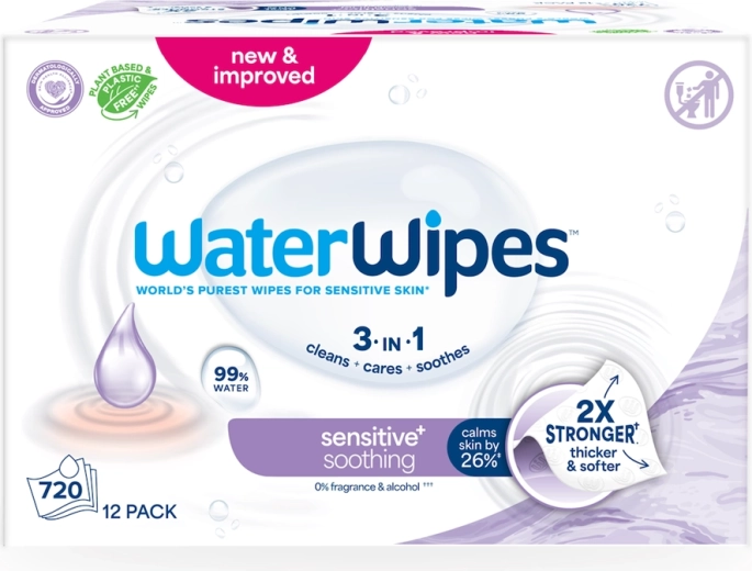 WaterWipes Soothing Clean 3 en 1 toallitas húmedas con lavanda 60 uds - 12 uds