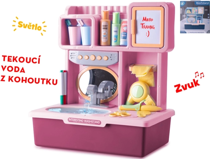 Lavabo infantil interactivo rosa con luz, sonido y agua corriente