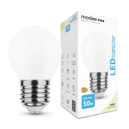 Bombilla LED de filamento Modee Milky Globe Mini E27 7 W blanco neutro