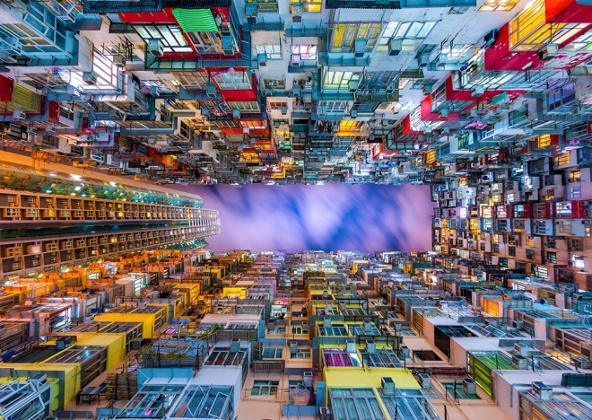 Puzzle Enjoy Edificio residencial colorido Hong Kong 1000 piezas