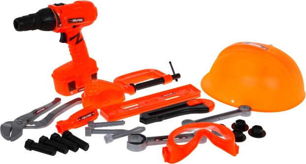Set infantil de pequeño mecánico 3+ con taladro/atornillador inalámbrico a pilas y herramientas, 22 piezas