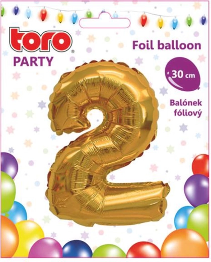Globo de foil con forma de número 2, 30 cm, dorado TORO