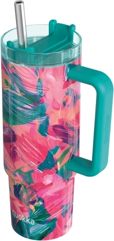 Termo vaso de acero inoxidable Quokka Vibe Oil Petals Drop Safe con pajita 880 ml