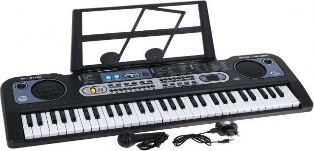 Instrumento de teclado infantil con teclas retroiluminadas, 61 teclas, micrófono y atril