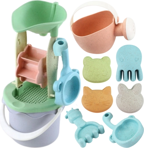 Woopie Green set de arena con molino de viento, 9 piezas, material biodegradable