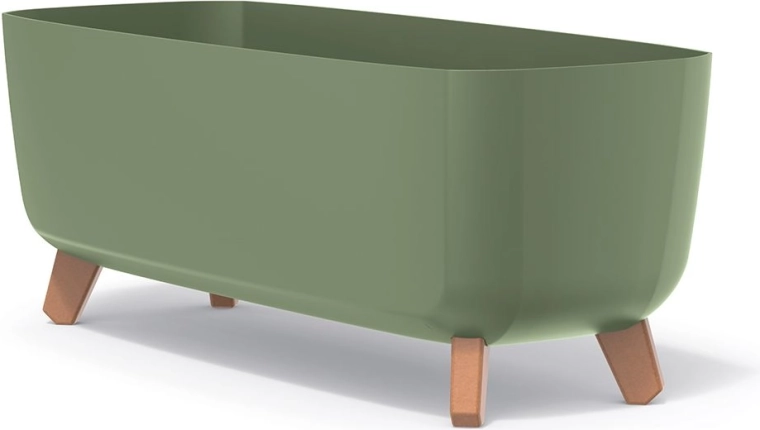 Jardinera rectangular con patas 58 cm, verde terroso, plástico reciclado