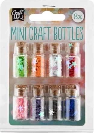 Mini botellitas de colores para manualidades con relleno decorativo (8 uds.)