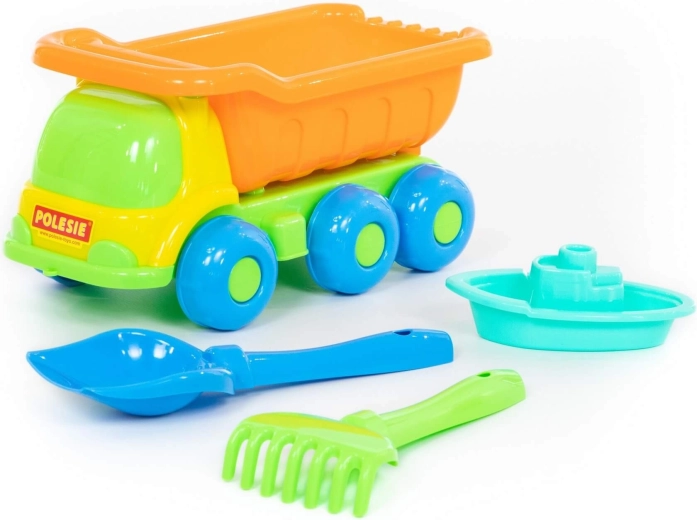 Set infantil para arena con camión volquete Kiesza y accesorios – 4 piezas