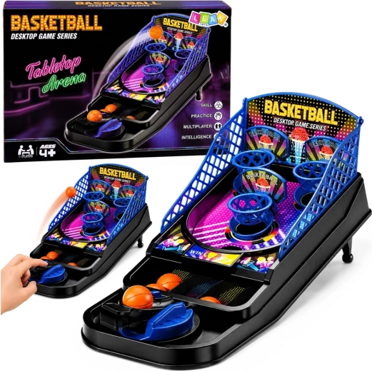 Mini juego de baloncesto de mesa estilo arcade con 3 canastas y lanzador - 1 pieza
