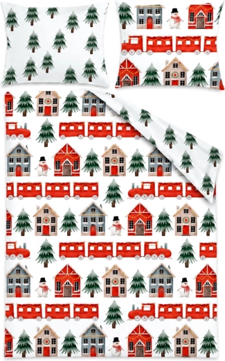 Ropa de cama de algodón SCANDIC Pueblo navideño blanco 140 × 200 cm