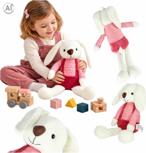 Conejito de peluche con pantalones rojos de cuadros 36 cm - 1 unidad