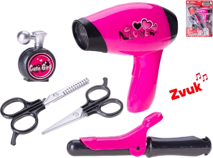 Set de peluquería con secador a pilas y accesorios para niños
