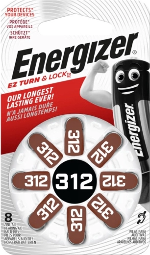 Pilas botón para audífonos Energizer 312, 8 uds.