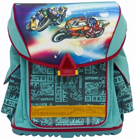 Cartera escolar ELITE ergonómica extra ligera turquesa con motos