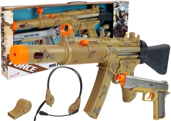 Set militar para niños con dos pistolas, auriculares y silbato