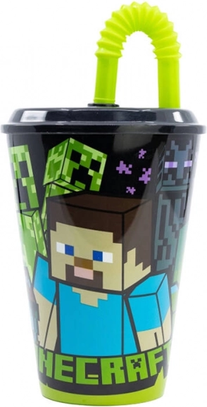 Vaso infantil con pajita Minecraft 430 ml negro