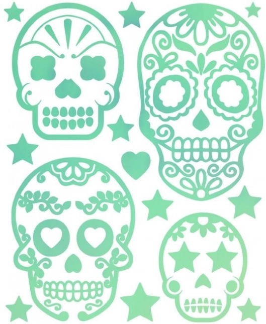 Apliques termoadhesivos fluorescentes – hoja grande con motivos de calaveras
