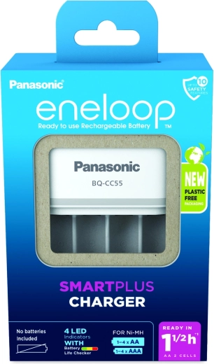 Cargador inteligente y rápido Eneloop BQCC55 sin acumuladores
