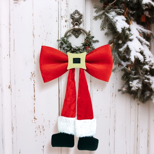 Adorno navideño de lazo con hebilla dorada brillante de 25 × 40 cm
