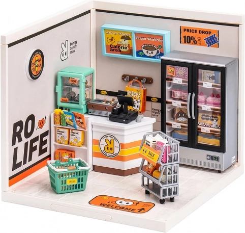 Robotime mini casita – tienda de comestibles con iluminación LED