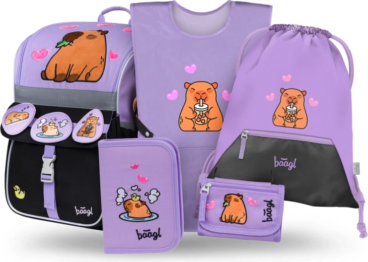 baagl set escolar zippy capibara – cartera, estuche, bolsa, delantal y monedero